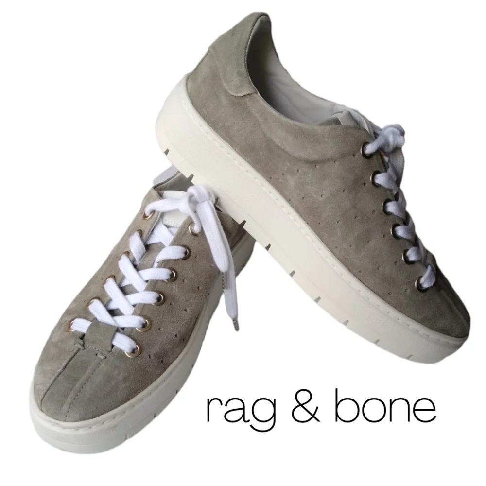 NIB Rag & Bone Linden Cemento Perforated Sued Platform Sneakers in Gray Size 9.5